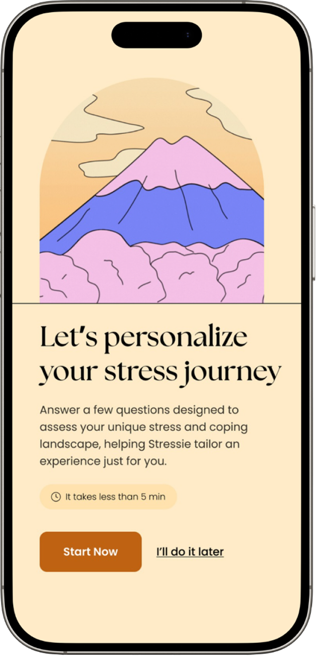 Stressie experience screen 1